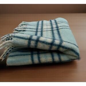 Vintage Wool Baby Pram Lap Stroller Blanket Carldyke ? Plaid 39X29 Green Fringe